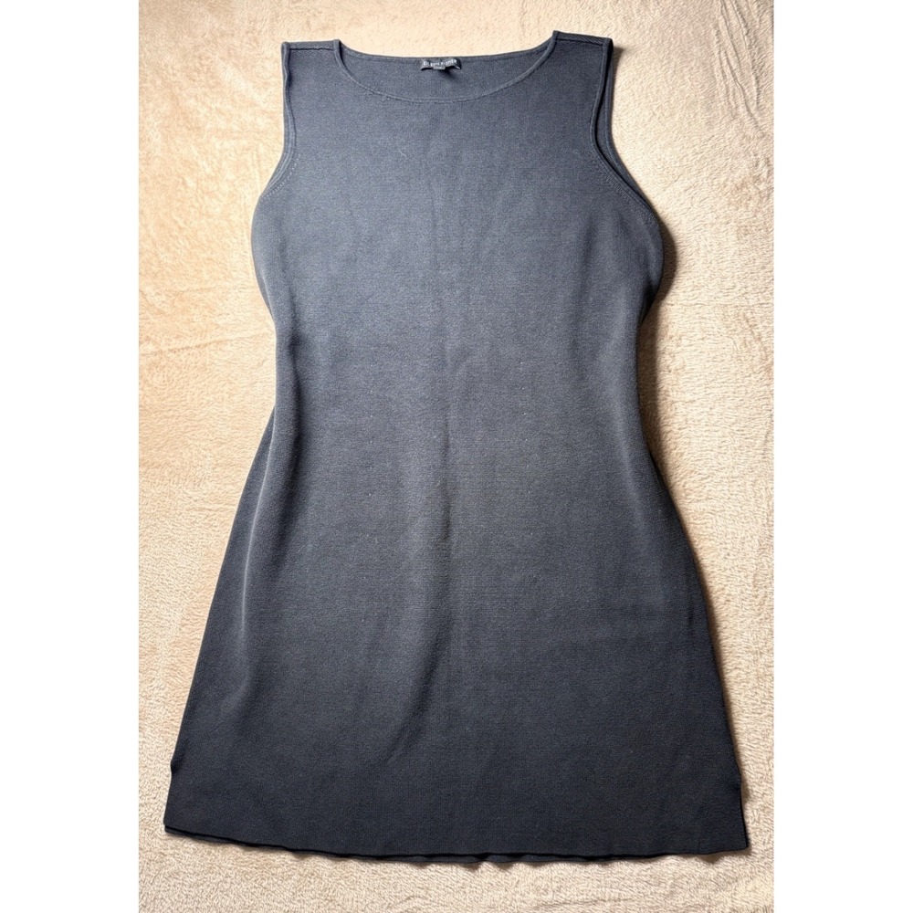 Eileen Fisher Silk/Cotton‎ Knit Shift Dress Gray/Black L/G  Quiet Luxury Lux